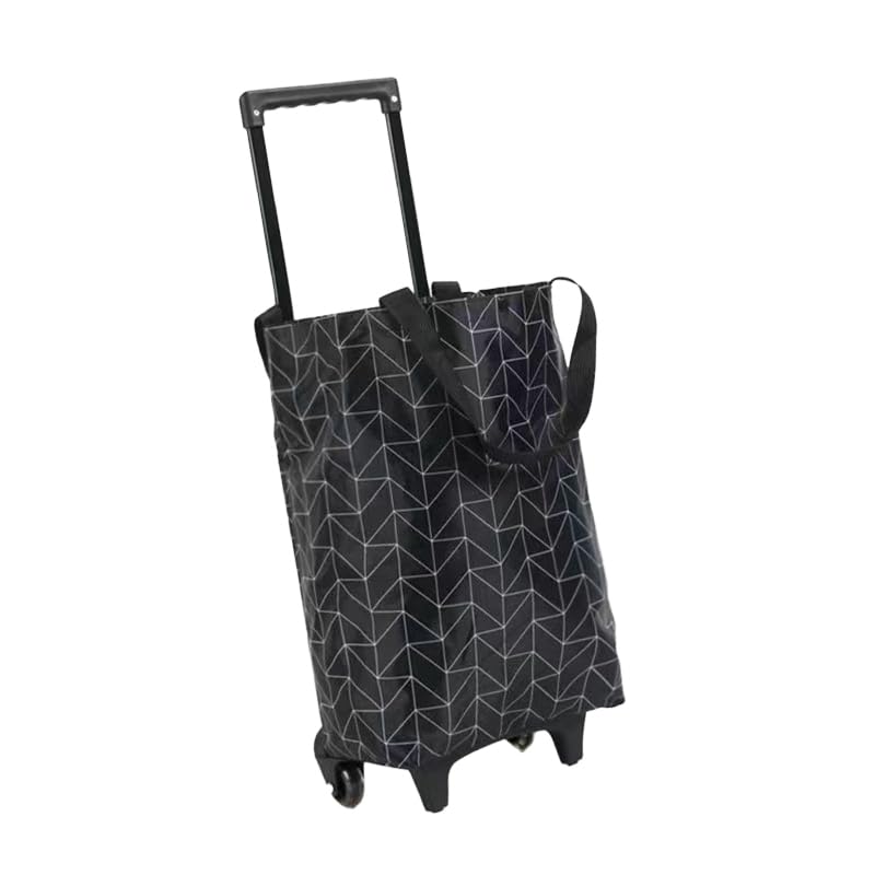 Foldable Portable Grocery Cart with Extendable Handle, Oxford Fabric Shopping Trolley, Lightweight and Design, Utility Shopping Cart, for Shopping, Picnic and Office