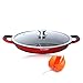 Padella per Paella con Coperchio - 36cm - Cucina Essenziale per Sautéing, Broiling - Rivestimento antiaderente derivato dalla pietra, base in acciaio inossidabile, sicuro al forno (Red)