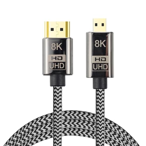xiwai Câble Micro HDMI vers HDMI 2.1 Ultra HD UHD 8K 60Hz 4K 120Hz 48Gbs HDMI Cordon pour appareil photo tablette (1,5 m)