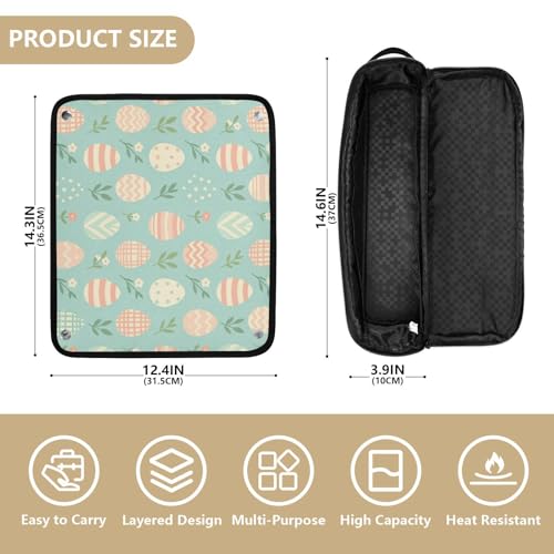 Estuche de viaje 2 en 1 para rizador con tapete resistente al calor y diseño de huevo de Pascua pastel para herramientas de cabello miniatura 4