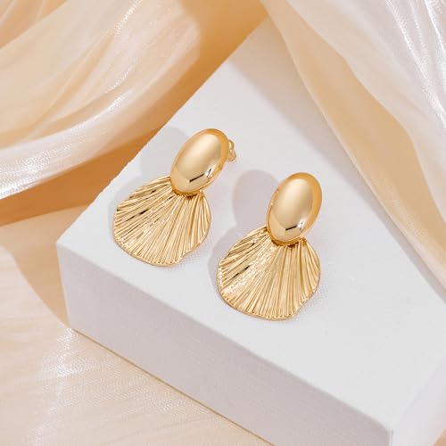 Gold Earrings Dangle Chunky Fan-shaped Earrings Shell Earring for Women Two-Tone Fashion Statement Jewelry2