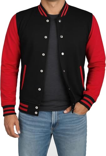 Men’s Varsity Jacket – Lightweight Fleece Letterman Bomber, Ribbed Collar & Cuffs–Casual Layer for Everyday Style