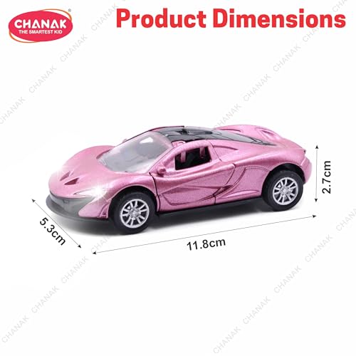 Image of Chanak Die Cast Car for Kids Alloy Metal Pull Back Car Toy Car Toy Vehicle with Openable Doors & LED Lights Cars for Kids Collectible Toy Vehicle Gift for Kids Boys Girls BIS Approved (Pink)