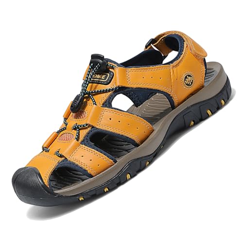 Men's Adjustable Leather Sport Sandals All Terrain Fisherman Style with Superior Grip Adjustable Athletic Fisherman Style