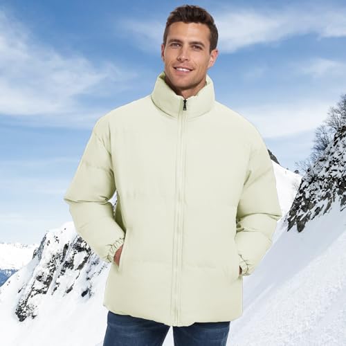 Image of Mens Padded Jacket,Stand Collar Windproof Down Jacket,Full Zipper Outerwear Puffer Coat