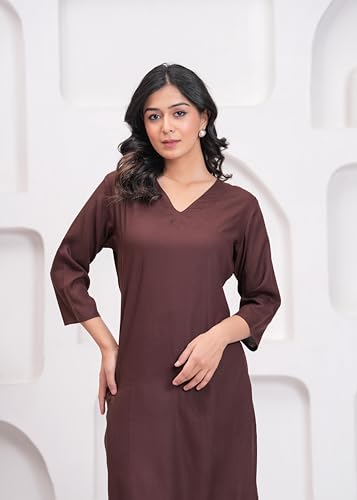 Image of Rayon Plain V Neck Kurta Pant Set for Women and Girls