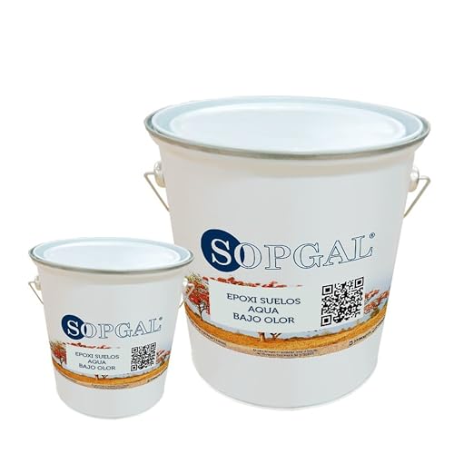 Sopgal Pintura Epoxi bicomponente Base Agua Bajo Olor (Blanco, 5kg + 1kg) - Protección para suelos industriales, almacenes, parkings y pavimentos interiores en general