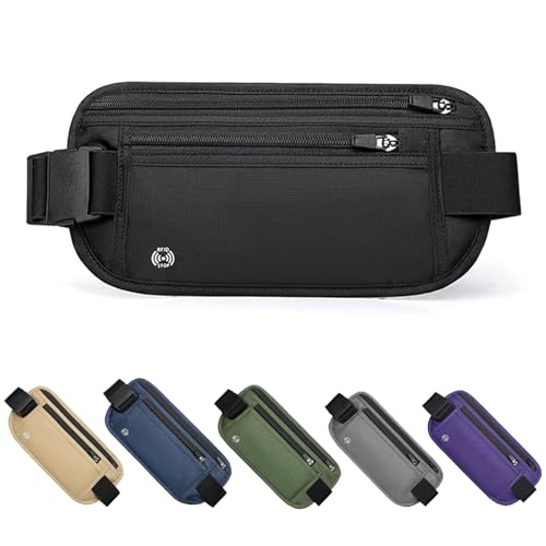 Black Hidden Money Belt for Travel for Men, Waist Wallet Anti The...