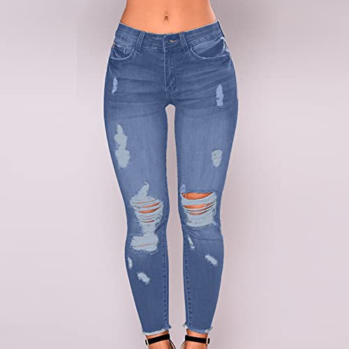 Women's Ripped Jeans Skinny Low Rise Denim Pants 2025 Casual Distressed Pant Leggings with Pockets2