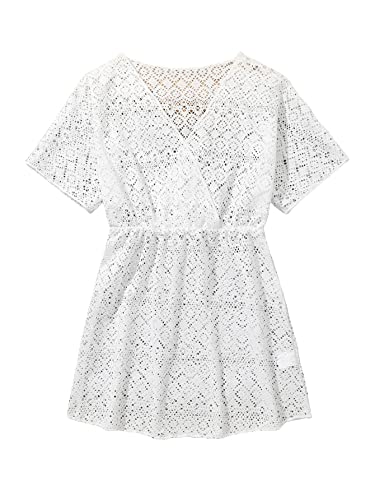 Image of SHENHE Girl's Chiffon V Neck Short Sleeve Drawstring Beach Dress Cover Up Kimono