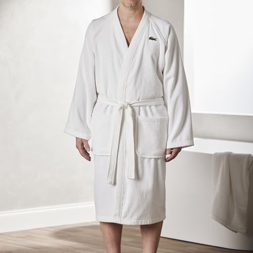 Image of Lacoste Classic Pique Cotton Terry Bath Robe, Unisex, One Size,