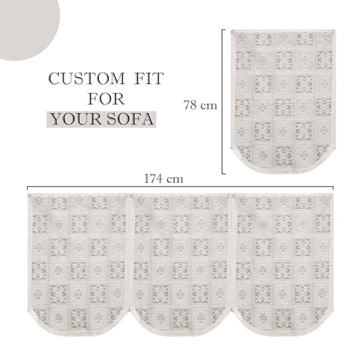 Image of Kuber Industries (Set of 10) Stylish & Durable Cotton Sofa Covers 5 Seater | Washable Sofa Protector /Mat & Slipcover for Hall, Living Room & Office | Square Flower - White