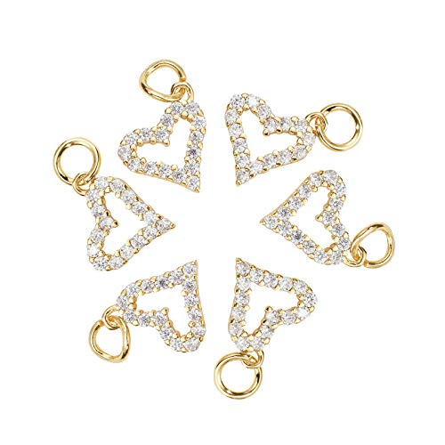 Danlingjewelry 20 Pcs Cubic Zirconia Brass Charms Heart Charms 18K Gold Plated Charms For Jewelry Making Choker Tiny Dangle #TOP30