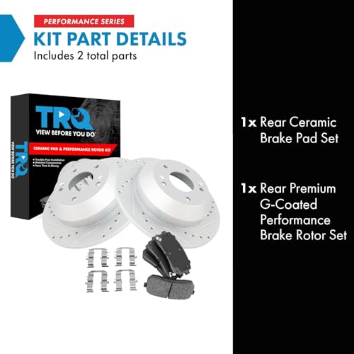 Image of TRQ Performance Rear Brake Pad and Rotor Set Ceramic Coated Drilled Slotted Rotors Compatible with 2015-2020 Kia Sedona