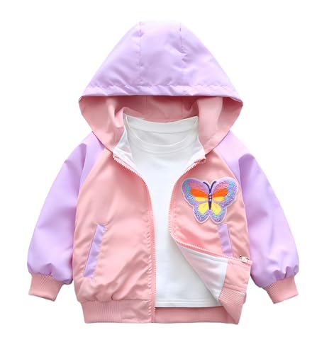 Vinmin Girls Hooded Jacket Butterfly Zip Coat Little Girls Jacket Lightweight Adorable Outerwear For Spring & Autumn (Pink)2