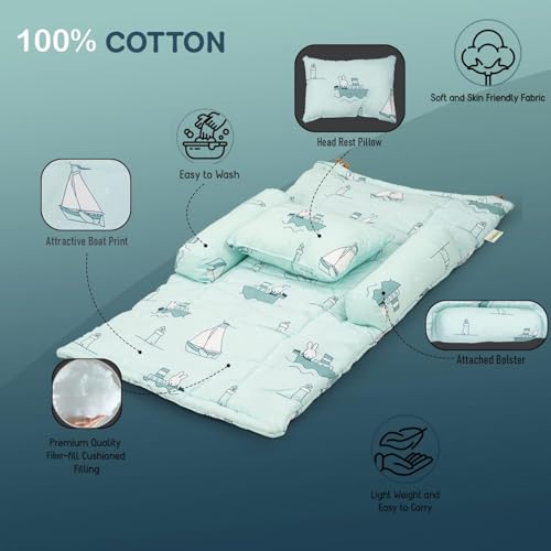 Image of BAYBEE Bedding Set for Newborn | Baby Cushion Mattress | Foldable Carry Bed | Pure Cotton Lounger | Travel-Friendly Nest for 0-6 Months (Green)