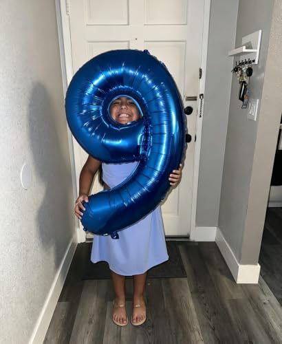 Image of Number Balloons 8 Balloon 40 inch Blue for 8th Birthday Party Decoration | Saturated Color, Large 40 in, With Inflation Straw & Hanging Hole, Great for Men's Party, Back-To-School Season, Pool Party