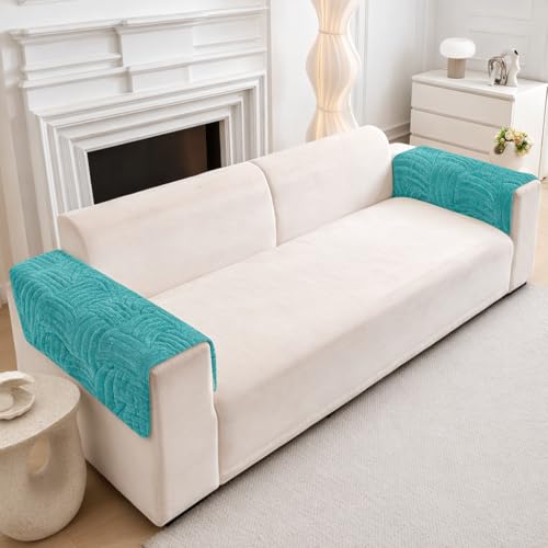 Image of HOMETHREADS Innovative Premium Velvet Sofa Cover Mat with PVC Backing for Non-Slip Comfort (C T.Green, 2Pc Armrest Mat | 50x70cm)