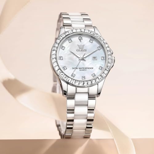 Image of OLEVS Gold Watches for Women Original Luxury Small Square Diamond Wrist Watch Analog Quartz Stainless Steel Waterproof Stylish Ladies Watch Date