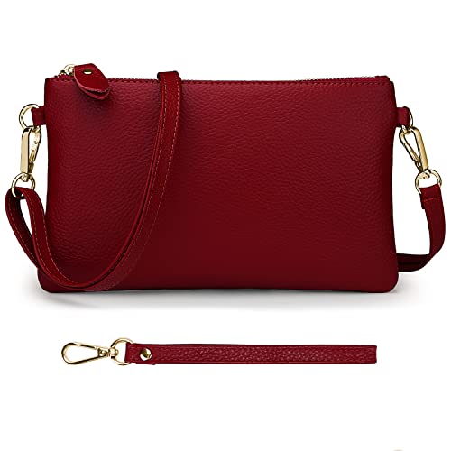 Image of YALUXE Women's Genuine Leather Wristlet Purse Clutch Handbag with Phone Pocket Card Holder and Crossbody Strap