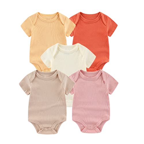 Image of Chamie Newborn Boy Girl Bodysuit Infant Short Sleeve Jumpsuit Solid Ribbed Romper Outfits