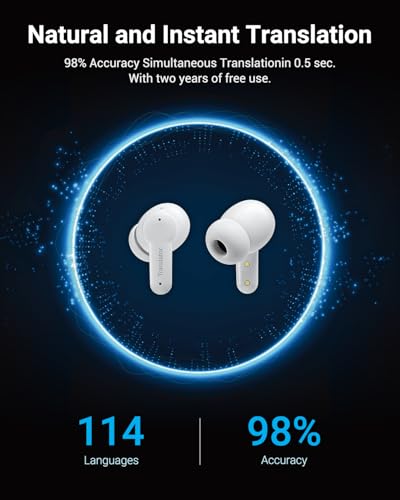 Image of XUPURTLK M3 Translation Earbuds Real Time, Translator Earbuds No Extra Pay | 144 Languages & Accents, Language Translator Earbuds Translating for Travel, Business, Learning (White)