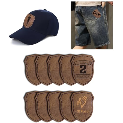 Bestlabel 10PCS Hat Patches Laserable Irregular Shaped Rustic Leatherette Patch Adhesive Faux Leather Patches Blanks for Hats Fabric Custom Repair Sew Laser Glowforge Supplies