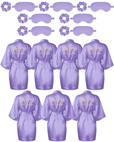 Image of Neer 21 Pcs Women Birthday Party Robe Set Queen Squad Kimono Satin Bathrobes with Eye Mask and Scrunchie for Birthday