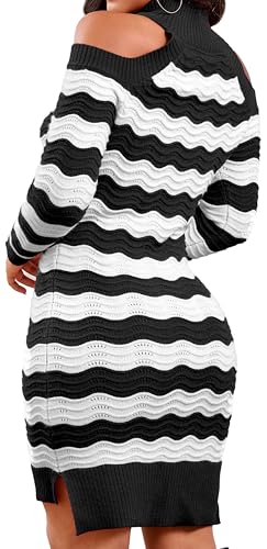 Image of sexycherry Women's Sexy Winter Sweater Dresses Cold Shoulder Pullover Dress