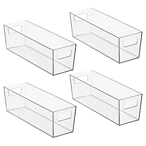 Nate Home by Nate Berkus Slim Plastic Bin with Handles | Perfect Organizer for Kitchen Storage or Fridge, and Pantry Organization from mDesign - Set of 4, Clear