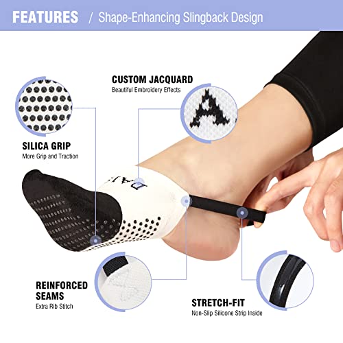 Igozen Nanosase Slingback Yoga Socks, Pilates Fitness Half Socks, Non-Slip Breathable Daisy And Bella Footwear For Women. (Small, 2 Pairs - Black White) #TOP1