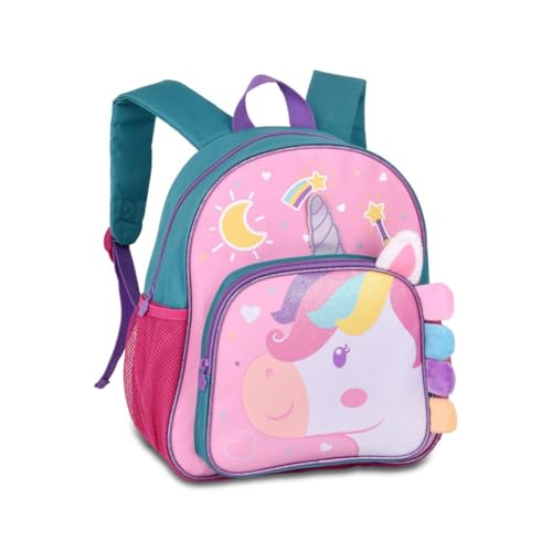 Mochila Infantil Unicórnios Bolsa Costas Escolar Meninas Clio Pets (Azul)