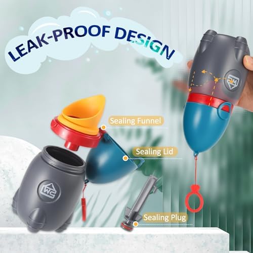 ONEDONE Portable Urinal for Kids Rocket Pee Cup for Kids Emergency Urinal for Toddlers Boys Girls 12.5 OZ Small Pee Bottle for Kid Child Camping Car Travel Potty Training Baby Urinal Teal - 3