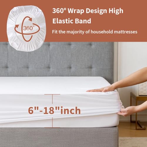 Image of Terry Twin XL Size 100% Waterproof Mattress Protector - Absorbent, Noiseless, and Fitted for 18'' Deep Pockets, Terry Cloth Cover, Machine Washable for High Protection