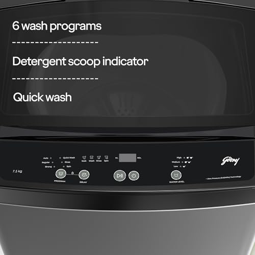 Image of Godrej 7.5 Kg 5 Star Rollercoaster Wash Tech, Fills Tub At ~0 Water Pressure, Strong Wash Waves, Steel Drum Fully Automatic Top Load Washing Machine (WTEON ALP 75 5.0 FDTN GPGR, Graphite Grey)