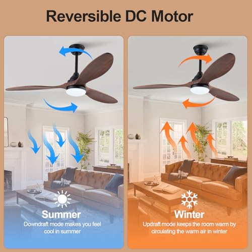 Image of Dimmable 52 Inch Outdoor Ceiling Fan with Light and Remote, 6 Speed DC Motor, Wood Ceiling Fans with Lights Black 3 Blade Outdoor Ceiling Fans for Patios, Indoor Ceiling Fan for Modern Living Room