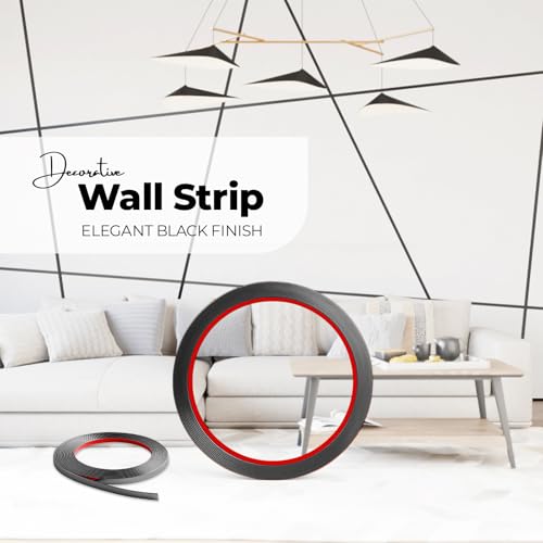 Image of Black Moulding Patti for Wall - 5M Self Adhesive Metal Strip | T Profile Wall Moulding Trim for Ceiling, Furniture, Cabinet, Tile Border | 20MM SS 201 Mirror Finish (Black, 20MM)