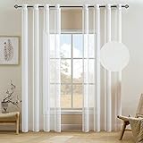 EMEMA Cortinas de Lino Cruzada Visillo Translucido de Dormitorio Moderno Decoracion Transparente para Ventana Sala Cuarto Dormitorio Cocina Salón 2 Hojas 140 x 225 cm Crema
