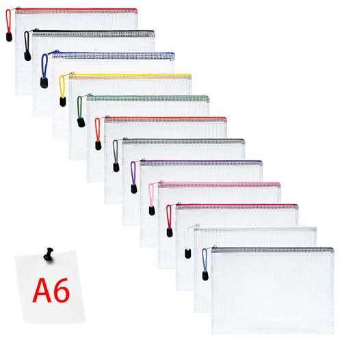 Vicloon Dokumententasche mit Reißverschluss A6, 12 pcs Mesh Plastic Zip Bag...