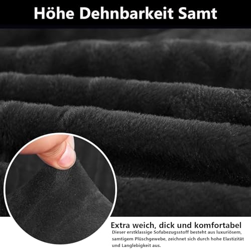 NAKIHOUSE Samt Sofabezug Waschbar Sofaüberwurfe mit einem Kissenbezug, Superweicher Elastische Sofa Abdeckung in Schwarz Farbe für 1/2/3/4 Sitzer(L-förmiges Ecksofa erfordert Zwei)