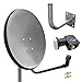 Produktbild 60cm HD Sat Anlage Twin LNB + Wandhalter 25 cm + 2 F-Stecker Digital 2 Teilnehmer Antenne grau UHD 4K