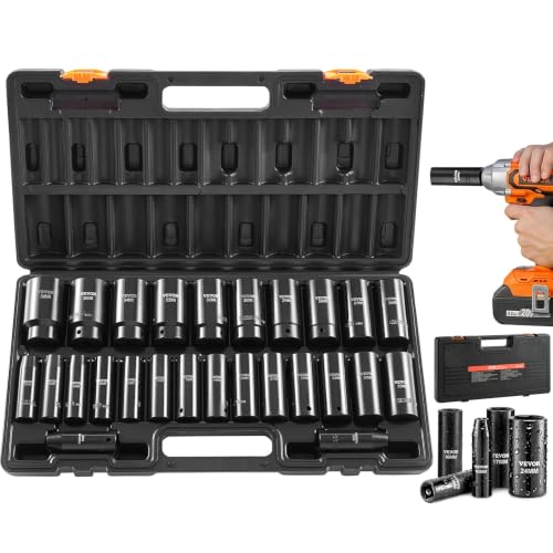 VEVOR 1/2" Drive Impact Socket Set, 26 Piece, Metric 10 to 36 mm