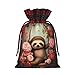 Trukd Christmas Burlap Gift Bags With Drawstring Goody Gift Candy Wrapping Bags,Holiday Party Favors Sloth Sitting On A Swing By The Roses Bags