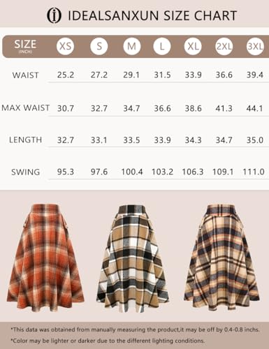 Image of IDEALSANXUN Women's Fall Winter High Waisted Wool Plaid A-line Long Skirt