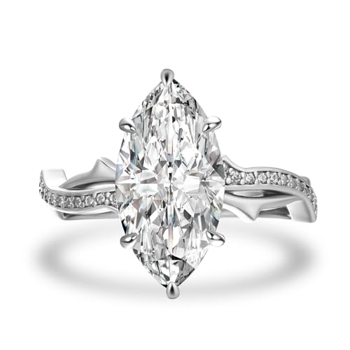 Effinny 3ct Elongated Marquise Cut Engagement Ring,Twisted 925 Sterling Silver Promise Ring for Wedding,Daily,Travel(Size:6)