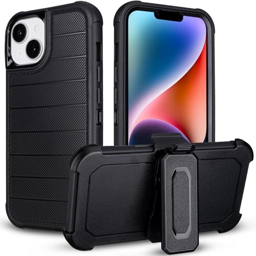 for iPhone 14 Case with Belt Clip Holster Military Grade Drop Protection 2 Layers of Sturdy Heavy Duty Shockproof Cover for iPhone 14 Case Rugged Black
