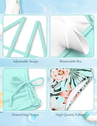 Image of Girls Tankini Swimsuits Two Piece Bathing Suit Drawstring Swimwear Set for Girls 7-18 Years