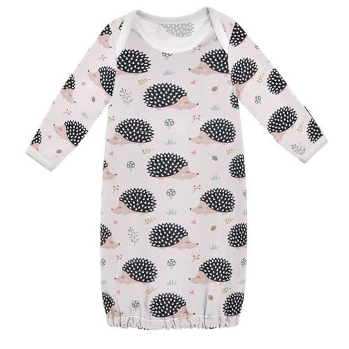 WIFIU Cute Hedgehogs Forest Autumn Baby Girls Boys Sleeper Gown Cotton Nightgown Long Sleeve, Baby Nightdress Sleeping Clothes for Newborn 0-3 Months Multicolor