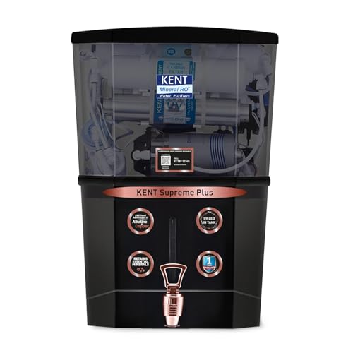 KENT Supreme Plus Alkaline+Copper RO WaterPurifier | RO+UV+UF+Alk +Cu+TDSControl+UV LED Tank|Advanced ROTech for SabseShudh Paani |Auto Flush| 8L|20LPH |...
