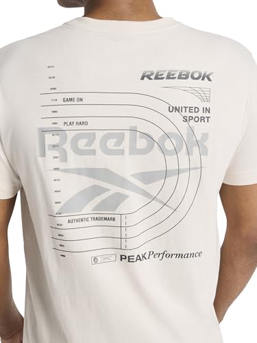 Reebok Men’s Schematic Short Sleeve Crewneck T-Shirt, Standard Fit, Lightweight Cotton-Poly Jersey Fabric, Pumice Stone, Medium - image 5